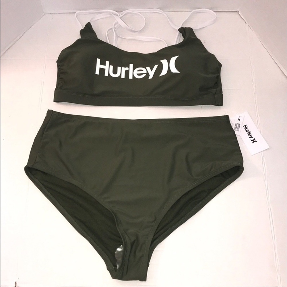 Hurley Olive Green Two-Piece Bikini Set with White Logo